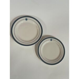 Vintage Syracuse China Pomona College Bread Butter Plates Navy Blue Set of 2 USA
